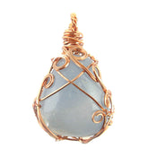 Copper Wire-Wrapped Polished Blue Crystal Pendant with 20" Chain, Handmade | Woot & Hammy